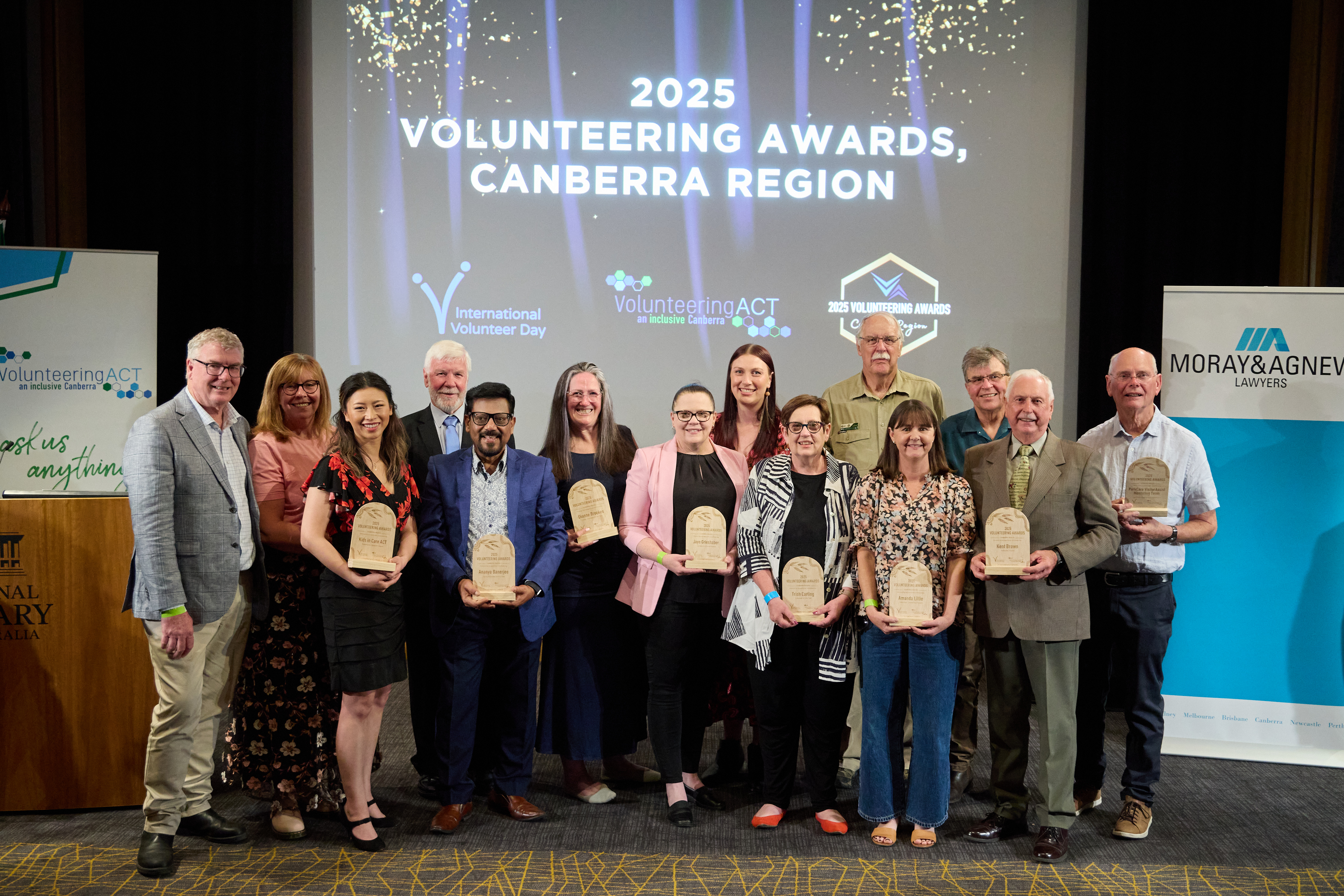 Photo of some winners and highly commended of 2025 Volunteering Awards, Canberra Region 